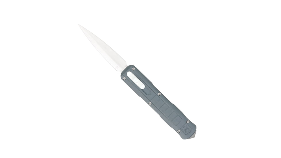 CobraTec Knives Raptor OTF Knife, 3.13in, D2 Steel, Dagger Non-Serrated, Grey, CTRPTGYDAGNS