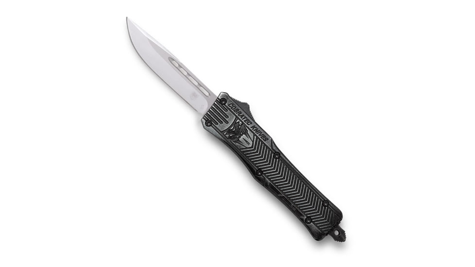 CobraTec Knives CTK-1 Small OTF Automatic Folding Knife, 2.75in, D2 Steel, Drop Non-Serrated Blade, Stonewash, SSWCTK-1SDNS