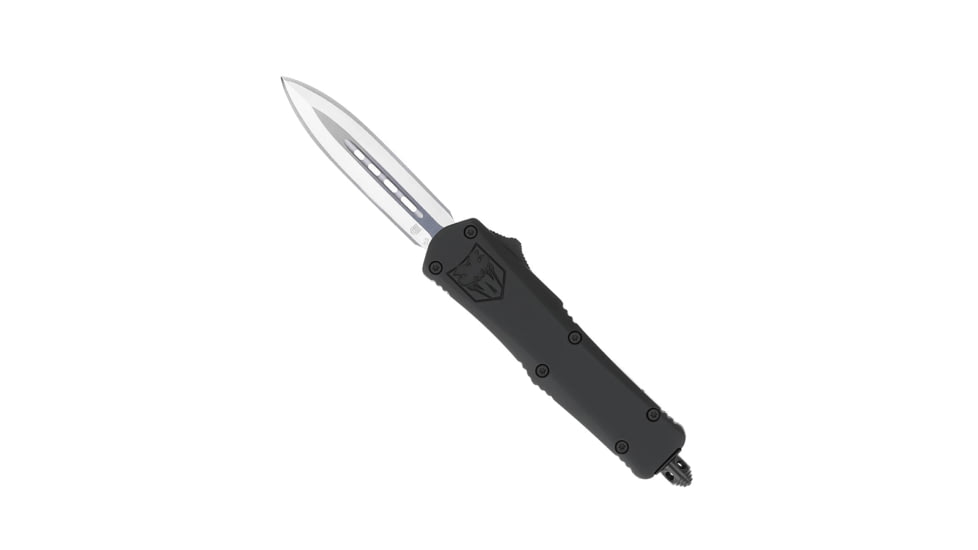 CobraTec Knives FS-3 Small OTF Automatic Folding Knife, 2.75in, D2 Steel, Dagger Non-Serrated Blade, Black Handle, SBFS-3DAGNS