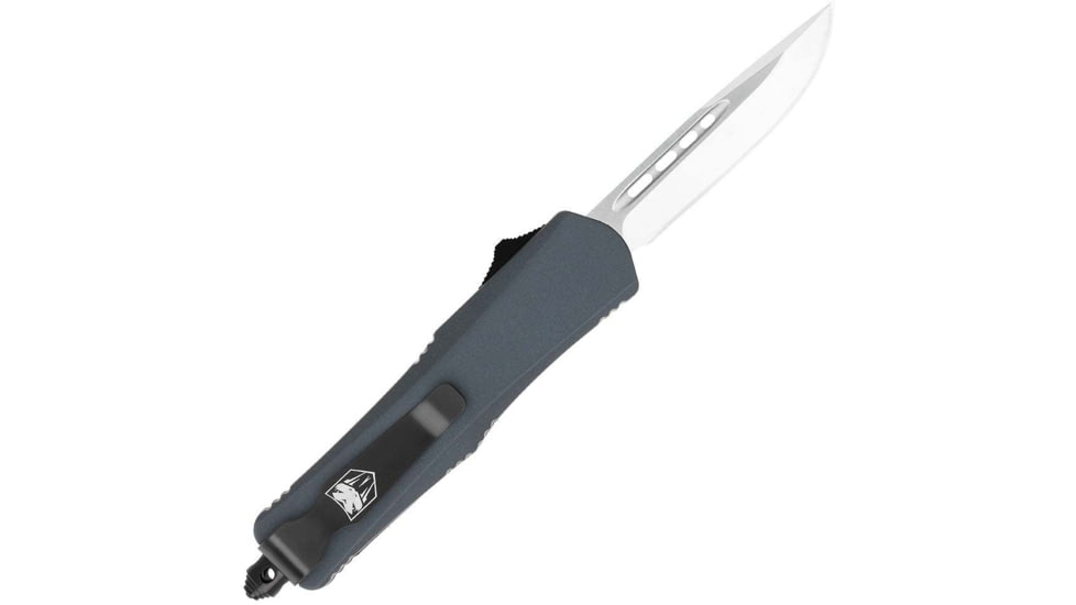 CobraTec Knives FS-3 Small OTF Automatic Folding Knife, 2.75in, D2 Steel, Drop Non-Serrated Blade, Grey Handle, SGYFS-3DNS