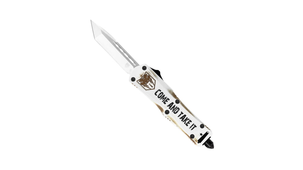 CobraTec Knives FS-3 Small OTF Automatic Folding Knife, 2.75in, D2 Steel, Tanto Non-Serrated Blade, Cerakote/Come And Take It Handle, SCATIFS-3TNS