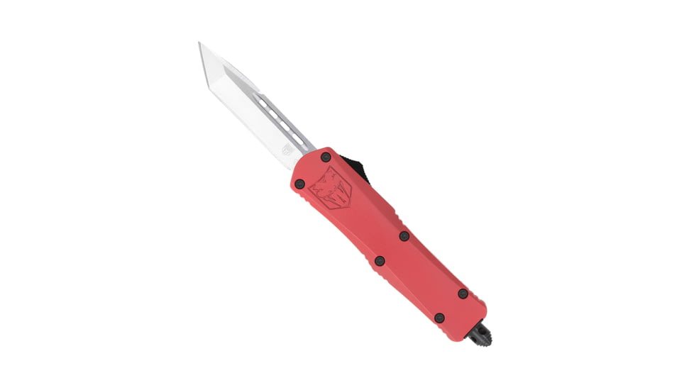 CobraTec Knives FS-3 Small OTF Automatic Folding Knife, 2.75in, D2 Steel, Tanto Non-Serrated Blade, Red Handle, SRFS-3TNS