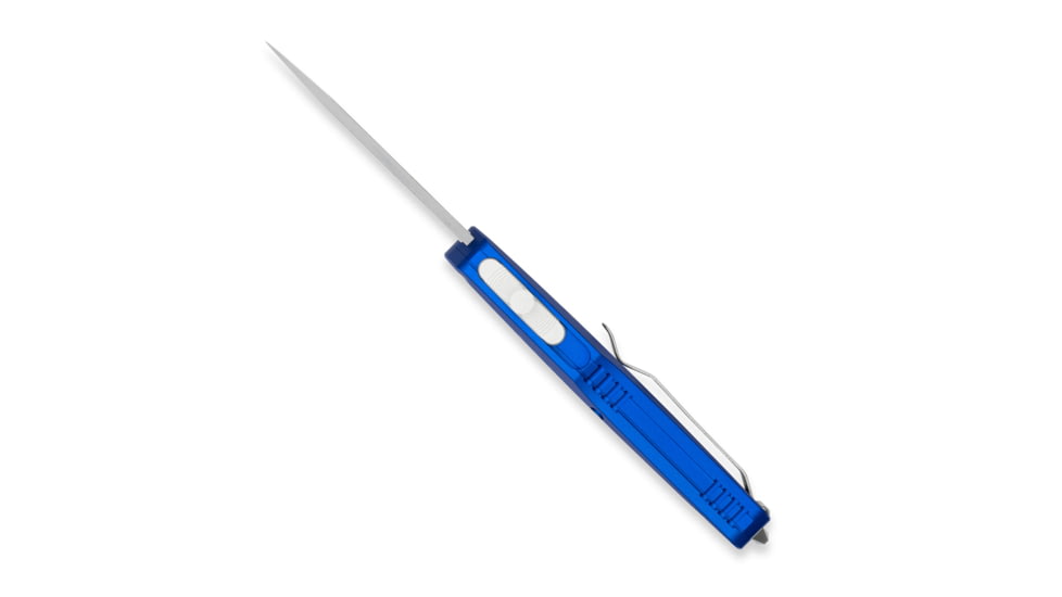 CobraTec Knives FS-X Small Gen II OTF Knife, Automatic Folding Knife, 2.75in, Stonewashed D2 Steel, Drop Point Non-Serrated Blade, Aircraft Aluminum, Blue Handle, SBLUFS-XGEN2DNS
