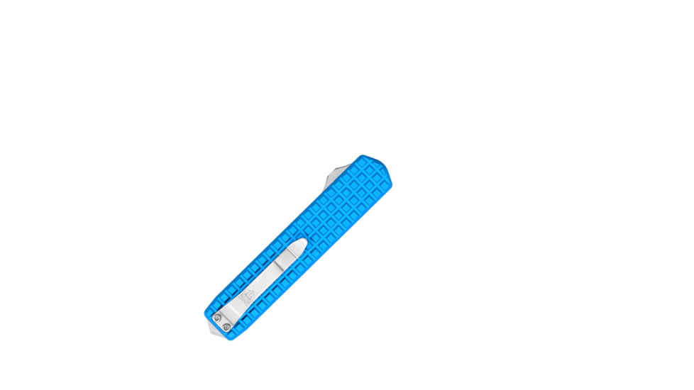 CobraTec Knives Small Warrior OTF Knife, 2.25in, M390 Drop Non-Serrated Blade, Blue Handle, SCTWBLUM390DNS