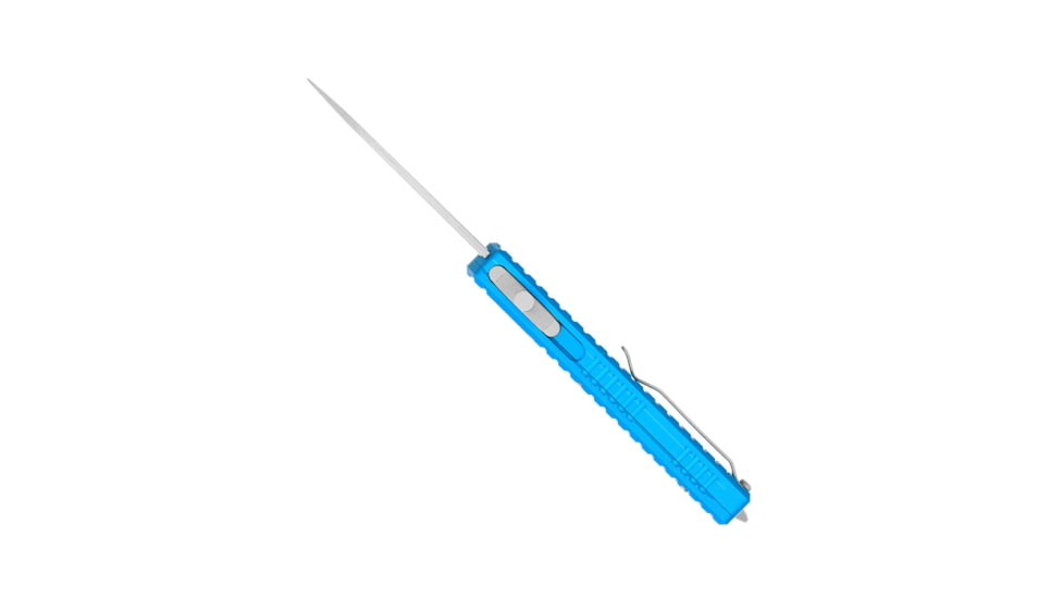 CobraTec Knives Small Warrior OTF Knife, 2.25in, M390 Drop Non-Serrated Blade, Blue Handle, SCTWBLUM390DNS
