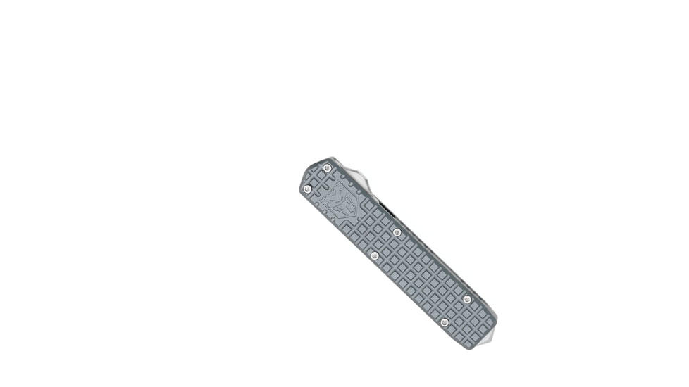 CobraTec Knives Small Warrior OTF Knife, 2.25in, M390 Drop Non-Serrated Blade, Grey Handle, SCTWGRYM390DNS