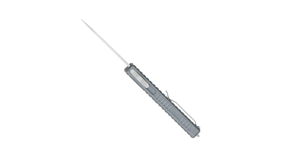 CobraTec Knives Small Warrior OTF Knife, 2.25in, M390 Drop Non-Serrated Blade, Grey Handle, SCTWGRYM390DNS