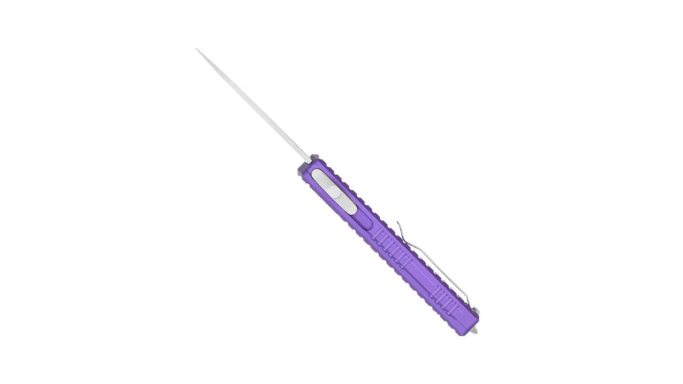 CobraTec Knives Small Warrior OTF Knife, 2.25in, M390 Drop Non-Serrated Blade, Purple Handle, SCTWPURM390DNS