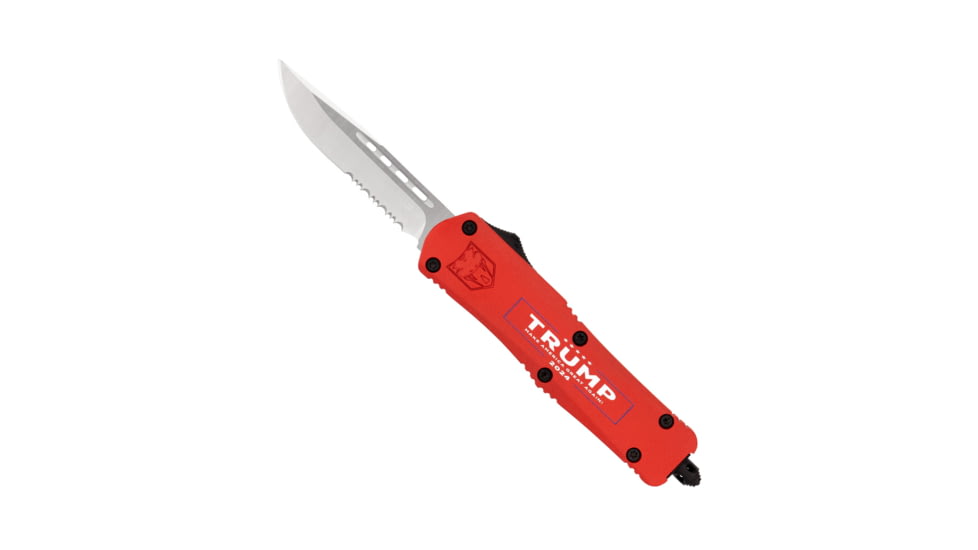 CobraTec Knives Trump 2024 Medium OTF 3 in Fixed Blade Knife, D2 Steel Blade, Cerakoted Handle, Drop, Serrated, Red, MTRP24REDDS