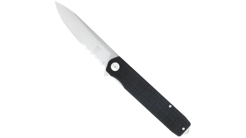 CobraTec Knives Medium Cayden Assisted Opening Folding Knife, 3.25 in, D2 Steel, Drop Point Serrated Blade, G-10, Black Handle, MCTCAYDENBLKDS