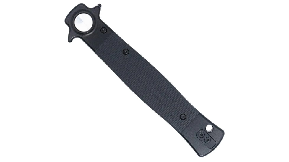 CobraTec Knives Stiletto Button Lock Assisted Opening Folding Knife, 4 in, VG10 Steel, Spear Point Blade, G-10, Black Handle, CTSTLBLG1OBLKBLK