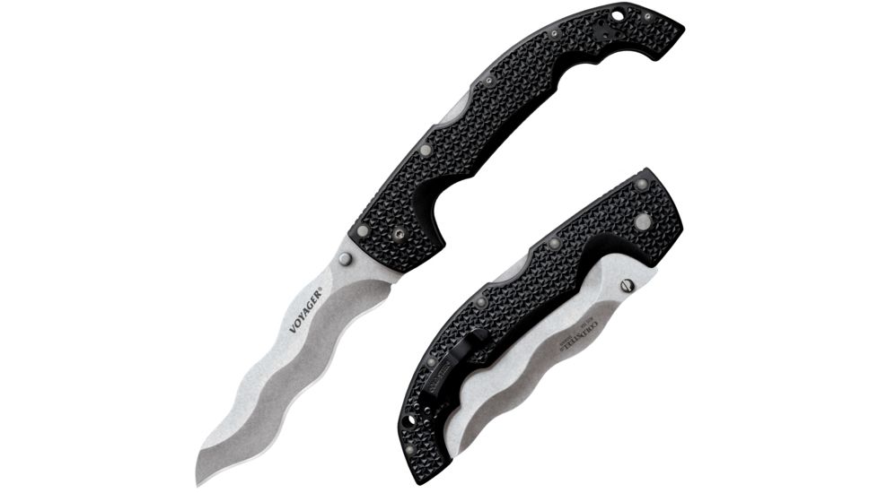 Cold Steel Kris Voyager Folding Knife, 5.5in, AUS-10A, Kriss Blade, Black Griv-Ex Handle, CS-29AXW