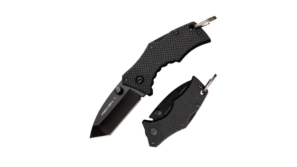 Cold Steel Micro Recon 1 Folding Knife, Japanese AUS 8A Stainless Steel w/Black Tuff-Ex Coating 2in Spear Point Blade, Griv-Ex Style G-10 Handle, CS-27TDS
