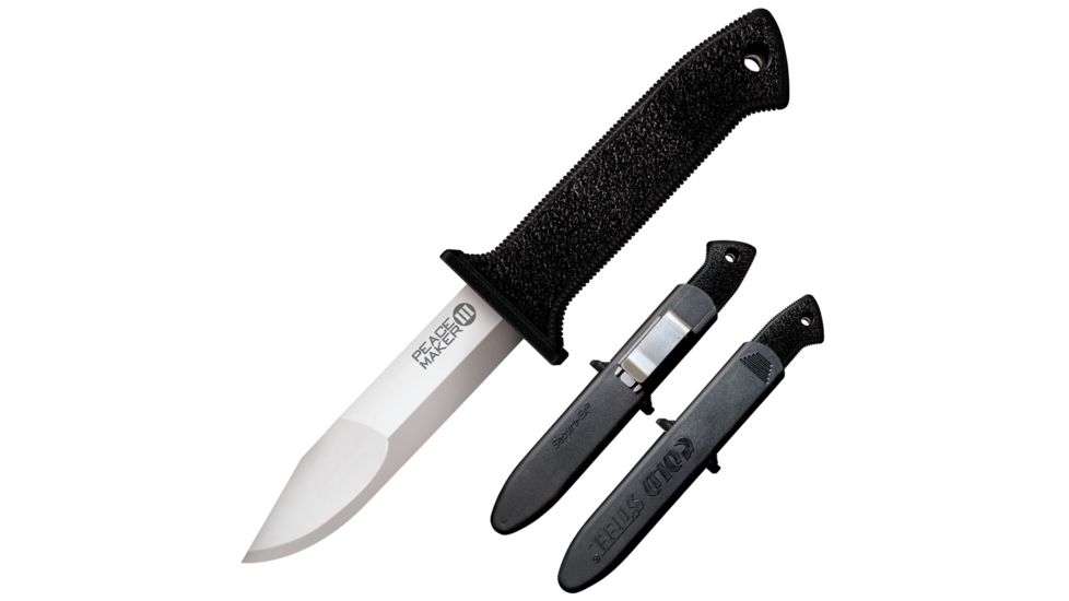 Cold Steel Peace Maker III 4in Fixed Blade Knife, German 4116 Stainless Cryo Quenched Blade, Clip Point, Black Polyproylene Handle, Plain w/ Sheath, CS-20PBS
