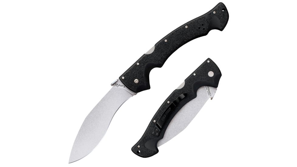 Cold Steel Rajah II Folding Knife, 6in Plain Carpenter AUS 10A w/Stonewash Finish, Black Griv-Ex Handle, CS-62JL