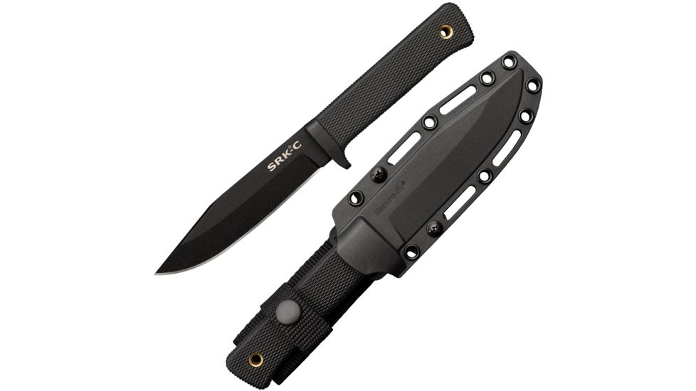 Cold Steel SRK Compact Fixed Blade Knife, 5in, SK-5 w/ Black Tuff-Ex Finish Blade, Black, Long Kray-Ex Handle, CS-49LCKD