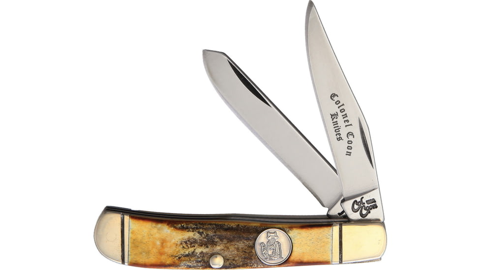 Colonel Coon Mini Trapper Stag Folding Knife, Stainless clip and spey blades, Stag handle, CCGS545