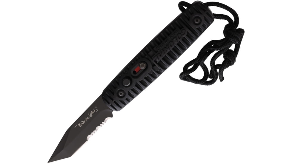 Colonial Auto Ranger Button Lock Automatic Folding Knives 2.75in, Partially Serrated Tanto Blade, Black Grooved Polymer Handle, COL107