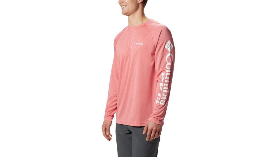 Columbia Terminal Tackle Heather Long Sleeve Shirt - Mens, Sunset Red Hthr, White Logo, Small, 170942-683-S