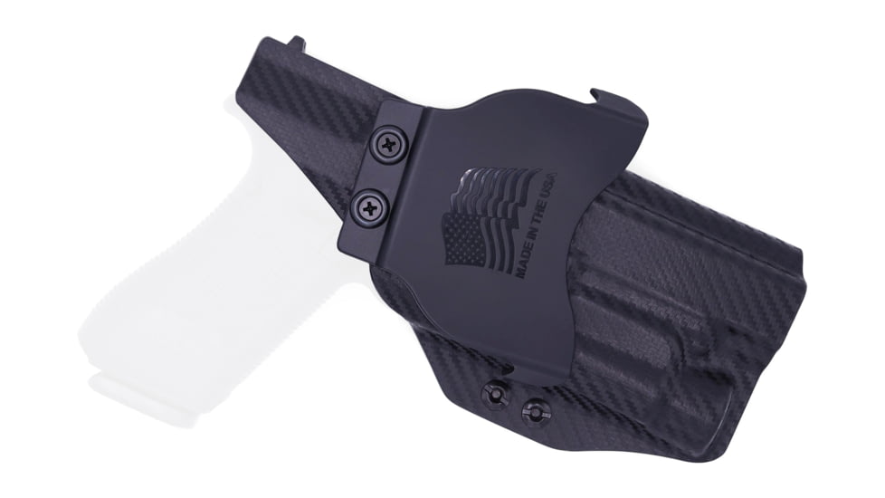 Rounded OWB KYDEX Paddle Holster, Glock 17 19 19X 22 23 31 32 34 35 45 Gen 1-5 w/ TLR-1, LH, Carbon Fiber Black, GLK-1917TLR1-CF-LH-OWBPDL