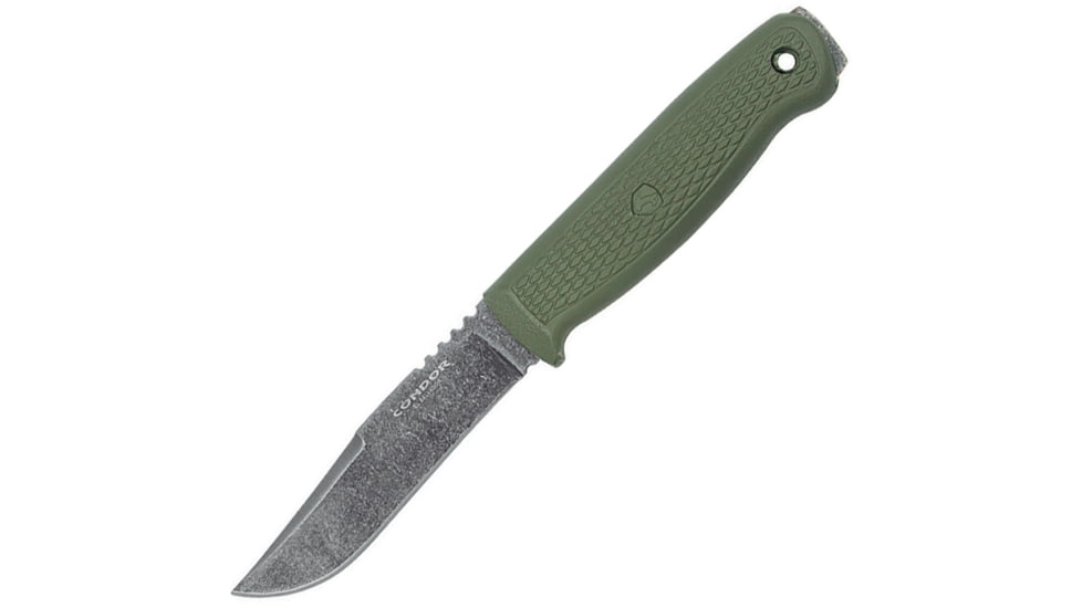 Condor Bushglider Knife Green, 4.25 black stonewash finish 1095HC steel clip poi, OD green textured polypropylene handle, CTK3949-4.2HC