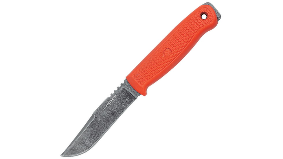 Condor Bushglider Knife Orange, 4.25 black stonewash finish 1095HC steel clip poi, Orange textured polypropylene handle, CTK3951-4.2HC