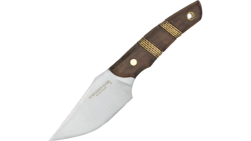 Condor Tool and Knife Headstrong Knife, 7.63in Overall, 3.5in Satin 1095Hc Steel Blade, Walnut Handle With Recessed Wire Wrapping, Brown Leather Sheath, CTK2813-4.0HC