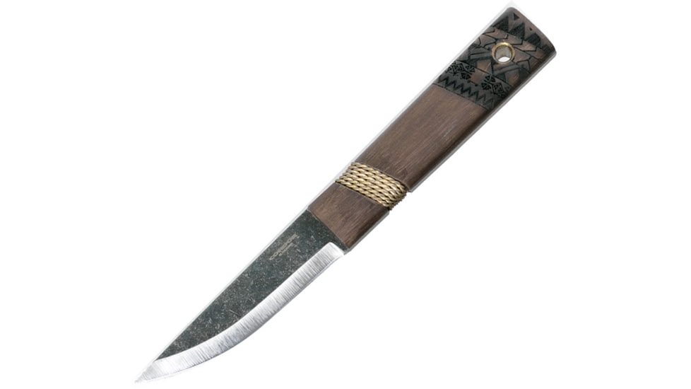 Condor Tool and Knife Mini Indigenous Puukko Knife, 7.13in Overall, 3.25in Condor Classic 1095Hc Steel Blade, Walnut Handle, Handle Features Recessed Wire Wrapping And Burnt Artwork, CTK2812-3.2HC