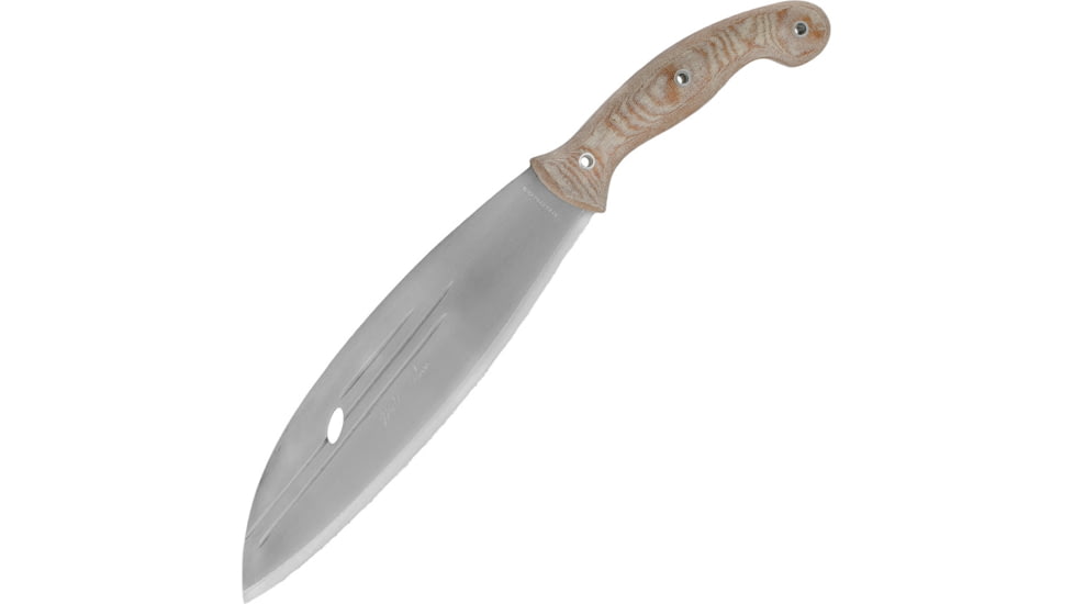 Condor Tool and Knife Primitive Bush Mondo Knife, 16in Overall, 10in Satin 1075Hc Steel Blade, Natural Canvas Micarta Handle, Blade Etching, Brown Leather Sheath, CTK3924-9.9