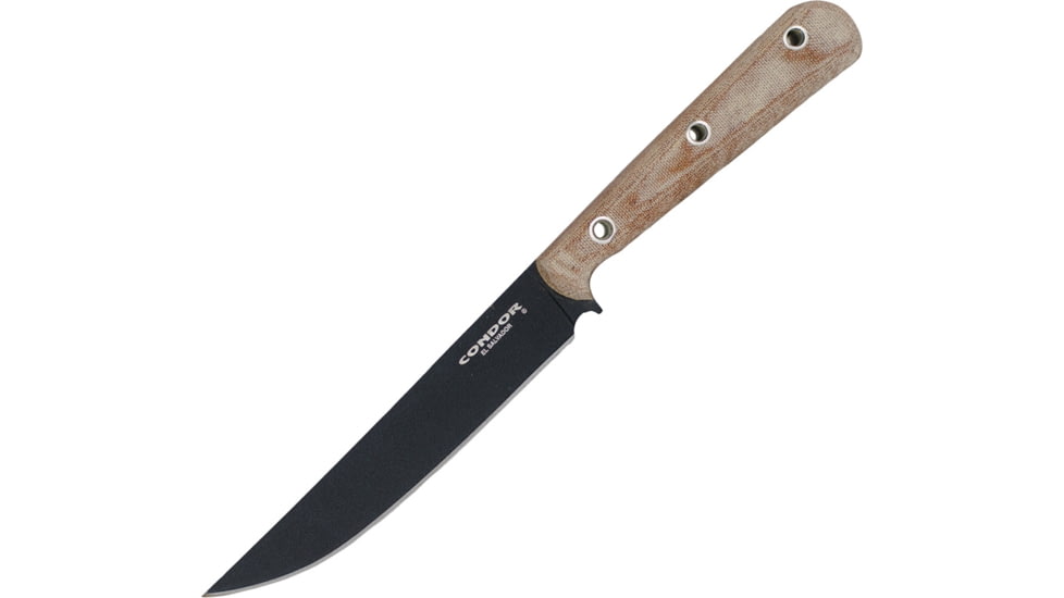 Condor Tool and Knife Skirmish Knife, 10.5in Overall, 5.5in Black Traction Coated 1075Hc Steel Blade, Natural Canvas Micarta Handle, Black Kydex Molle Compatible Sheath, CTK1815-5.6