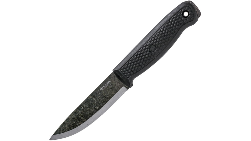 Condor Terrasaur Fixed Blade Black Knife, 4.13 natural finish 1095HC steel blade, Black polypropylene handle, CTK3945-4.1