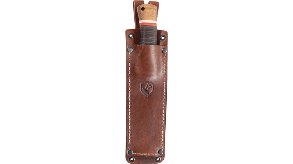 Condor Tool and Knife Country Backroads Fixed Blade Knife, 10.13in Overall, 5.5in Satin 1075HC Steel Blade, Burnt American Hickory/Stacked Leather Handle, Leather Sheath, CTK2846-5.5-HC
