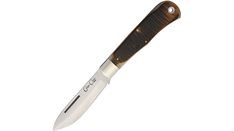 Cougar Creek Teton Mountian Brown Bone Folding Knife,3.75in,D2 Tool Steel,Standard Edge,Satin,Brown,Sawcut Bone Handle CCTLBB