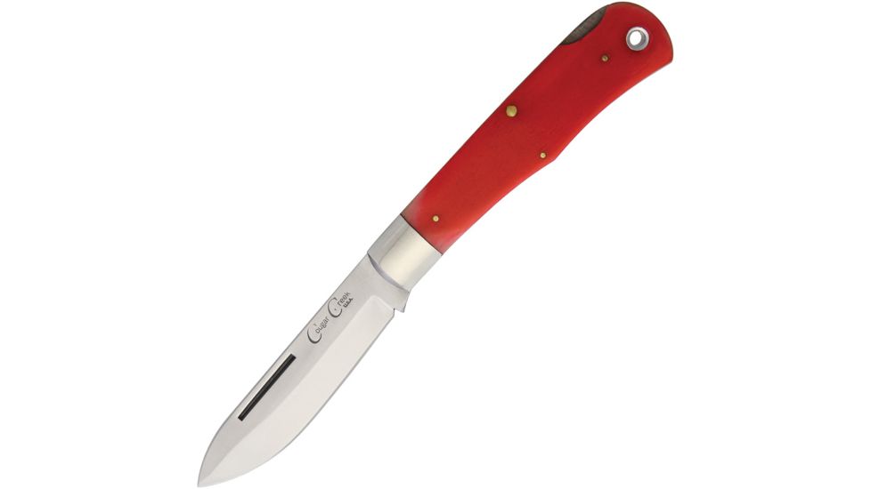 Cougar Creek Teton Mountian Red Bone Folding Knife,3.75in,D2 Tool Steel,Standard Edge,Satin,Red,Bone Handle CCTLBS