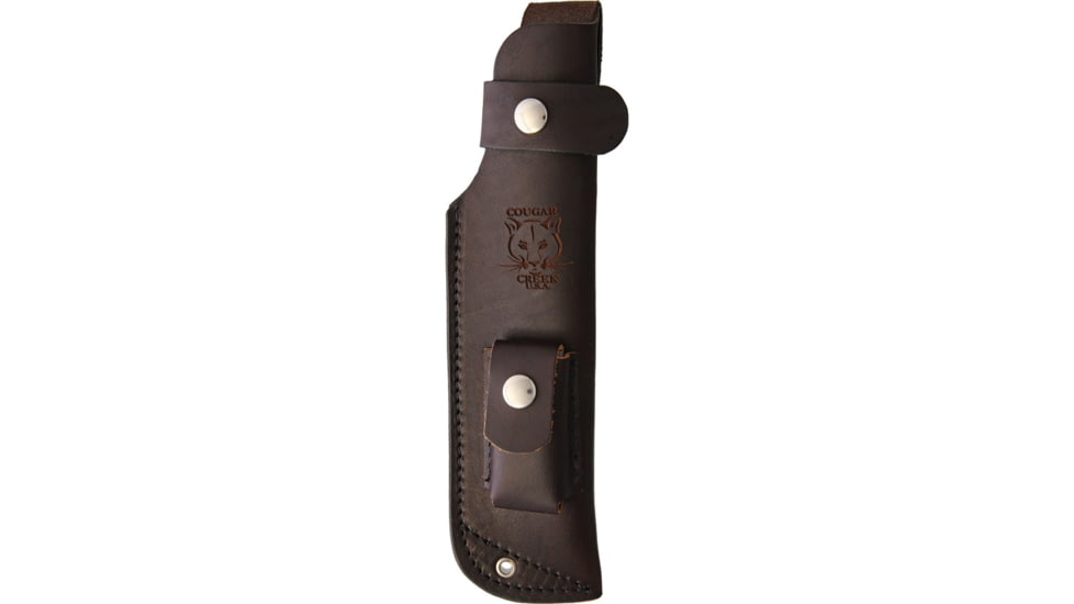 Cougar Creek Wilderness Survivor Brown Knife, 10.5in Overall, 5.75in Satin 1095Hc Steel Blade, Brown Canvas Micarta Handle, Green Liners, Brown Leather Sheath w/ Sharpening Stone, QC0113BROWN CANVAS