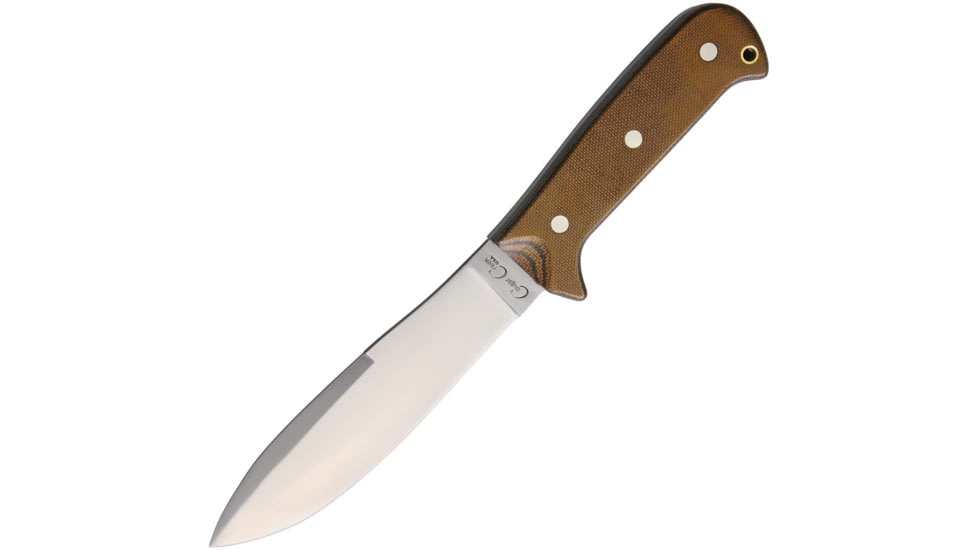 Cougar Creek Wilderness Survivor Brown Knife, 10.5in Overall, 5.75in Satin 1095Hc Steel Blade, Brown Canvas Micarta Handle, Green Liners, Brown Leather Sheath w/ Sharpening Stone, QC0113BROWN CANVAS