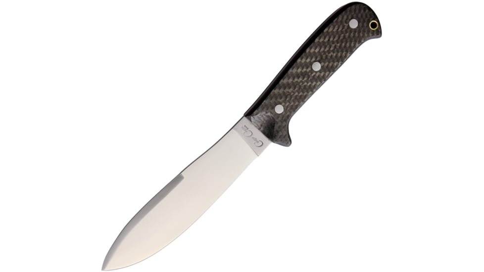 Cougar Creek Wilderness Survivor Knife, 10.5in Overall, 5.75in Satin 1095Hc Steel Blade, Carbon Fiber Handle, Red Liners, Brown Leather Sheath w/ Sharpening Stone, QC0113CARBON FIBER
