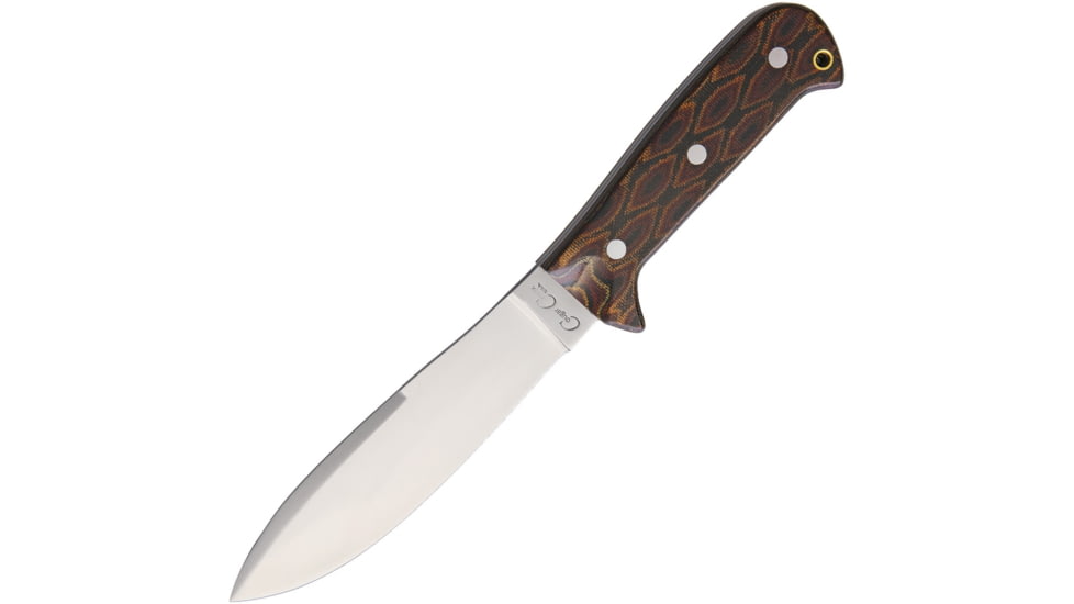 Cougar Creek Wilderness Survivor Knife, 10.5in Overall, 5.75in Satin 1095Hc Steel Blade, Python Canvas Micarta Handle, Brown Leather Sheath w/ Sharpening Stone, QC0113 PYTHON