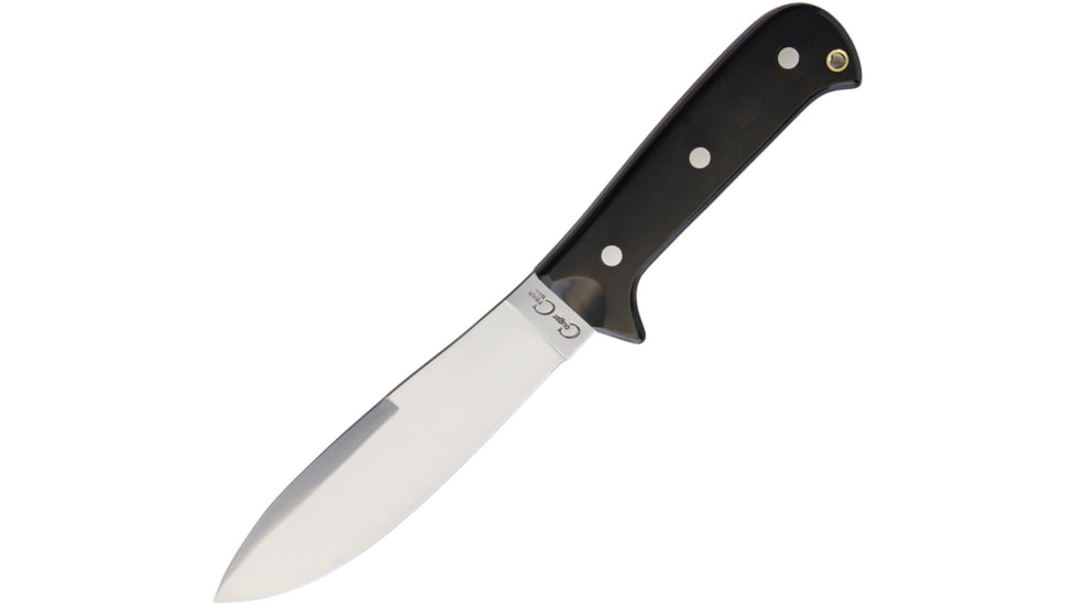 Cougar Creek Wilderness Survivor Line Knife, 10.5in Overall, 5.75in Satin 1095Hc Steel Blade, Black Linen Micarta Handle, Red Liners, Brown Leather Sheath, CCQC0113B