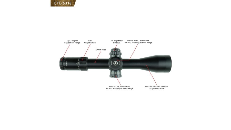 Crimson Trace 5 Series Tactical Rifle Scope, 3-18x50mm, FFP, 34mm Tube, MR1-MIL Illuminated Reticle, Black CTL-5318
