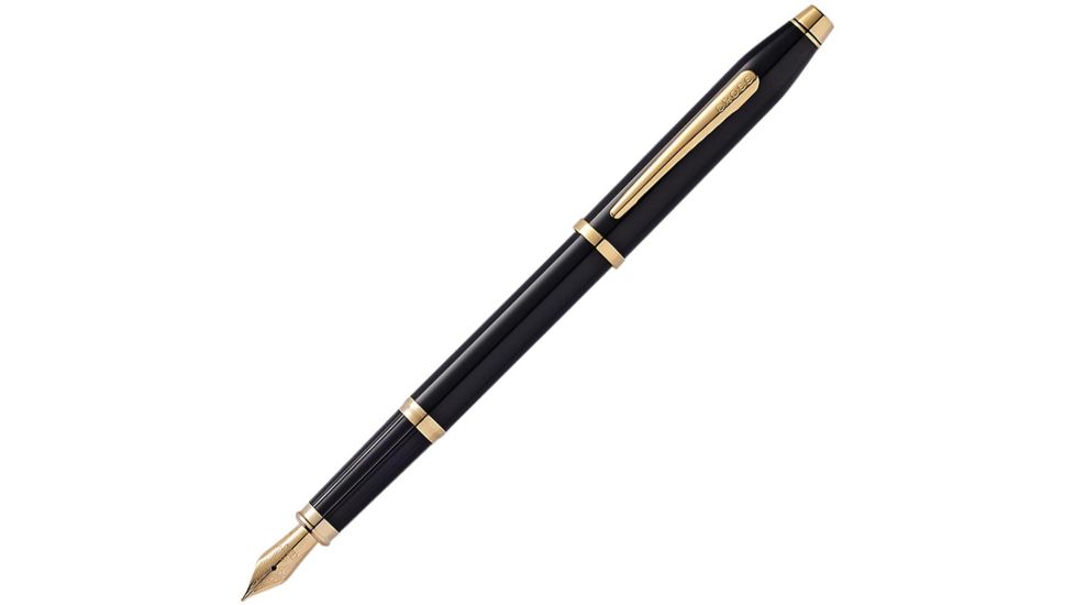 Cross Century II Black Lacquer Fountain Pen - Medium Point w/ 23K Gold Appointments, Black 4191MF