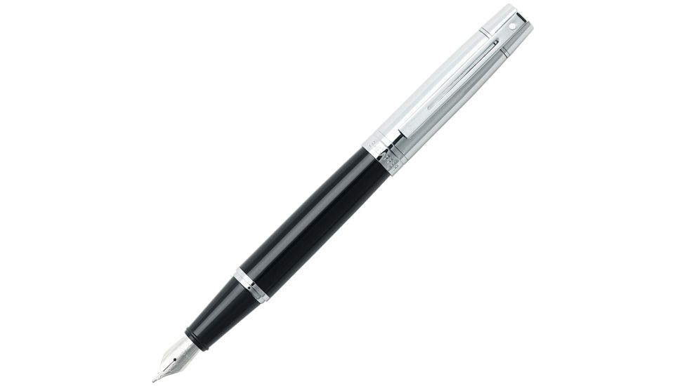 Cross Sheaffer 300 Glossy Black Barrel Fountain Pen w/ Fine Nib and Chrome Plated Appointments, Black E0931443