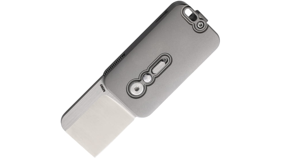 D Rocket Design SquareHead Automatic Folding Knife, 2.38in Closed, 1.9in, Satin Bohler M390 Stainless Blade, Gray Titanium Handle, SQUAREHEAD-SMOOTH