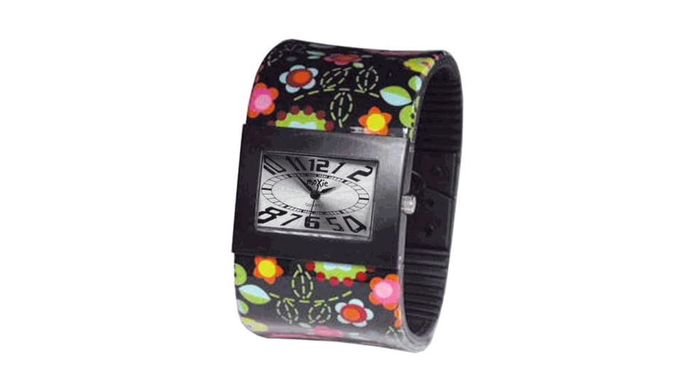 Dakota Watches Fashion Cuff, Silver Dial, Black Flower Cuff 2930-3
