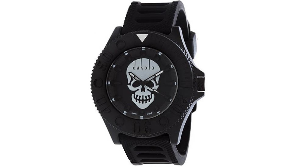 Dakota Watches Skull Fashion, Black Dial w/White Skull,Black Silicone Strap, NO 4934-7