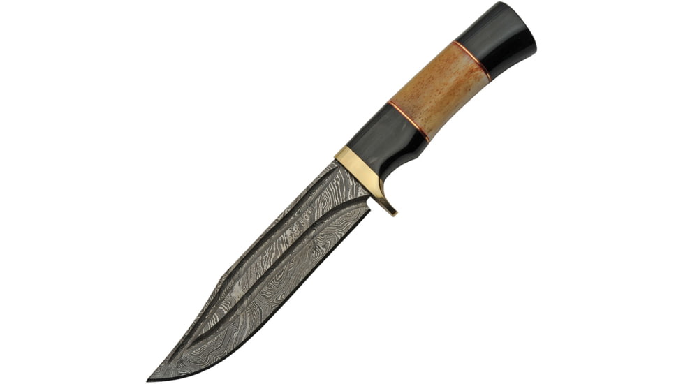 Damascus Bone and Horn Hunter Knife, 6 Damascus steel clip point blade, Bone and horn handle, DM-1228