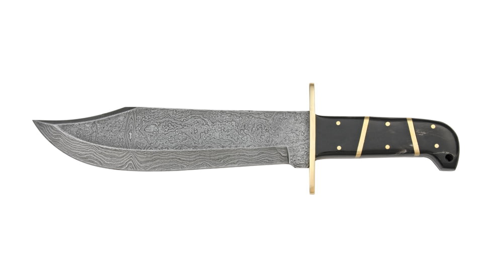 Damascus Bowie Fixed Knife, Damascus Steel Blade, Horn Handles with brass spacers DM1010