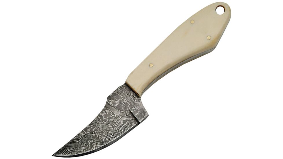 Damascus Fixed Blade Skinner Bone Fixed Blade Knife, 2.875in, Damascus Steel, Standard Edge, White, Bone Handle DM1131BO
