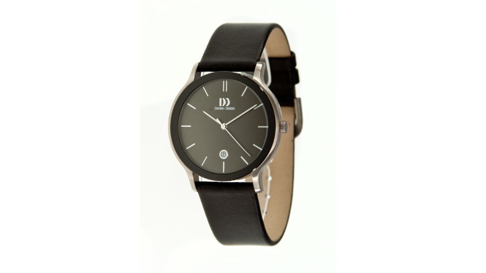 Danish Design Iq13q815 Titanium Mens Watch - Black Leather Band, Satin SS Case, Black Face