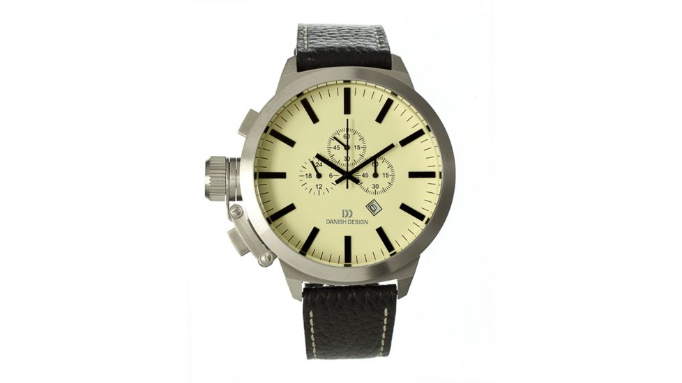 Danish Design Iq15q889 Chronograph Mens Watch - Black Leather Band, Pol SS Case, Cream Face
